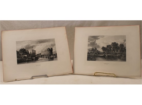 Two Antique Black & White Engraving's 'The Devil's Tower' & 'Ship Meadow Lock - United Kingdom