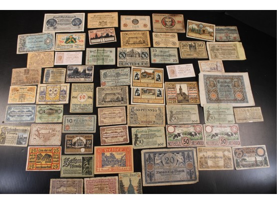 Antique Assortment Of Foreign Paper Currency/Emergency Notes, Germany, Italy, Etc.