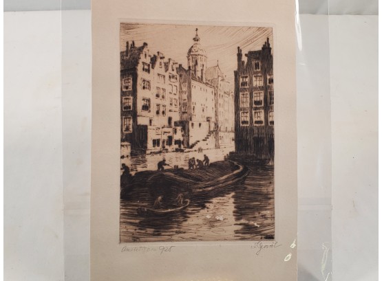 Antique Signed Stone Lithograph - Amsterdam