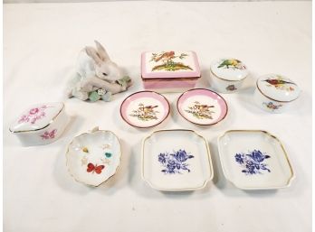 Mixed Assortment Of Porcelain Small Trinket Boxes, Figurines And Miniature Ring Dishes