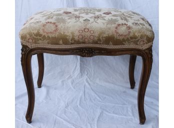 Vintage Upholstered Piano Bench With Carved Accents