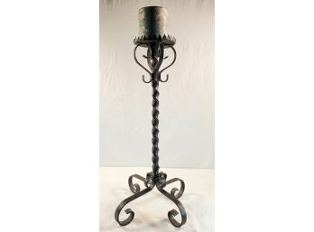 Handsome Black Wrought Iron Scrolled & Twisted Design 24' Pillar Candle Holder