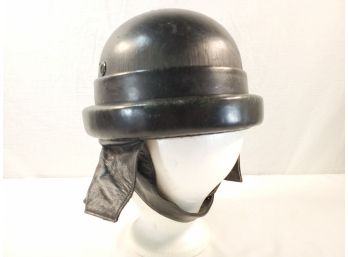 Vintage Black Leather Military Post War 50's Or 60's Era Italian Tank Driver's Helmet