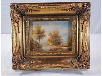 Lovely Signed 'autumn Country Scene' W/Beautiful Gold Carved Wood Ornate Frame