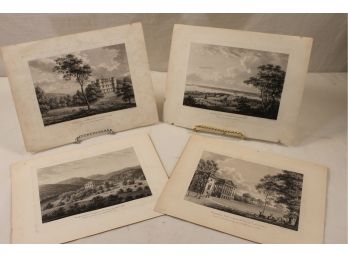 Group Of Four Antique Black & White Plate Block Etchings On Rag Paper Of English Castles
