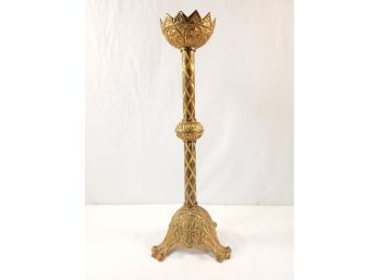 Dramatic Vintage Brass 19.25' Pillar Candle Holder- W/Cross Motif With Clawed Feet