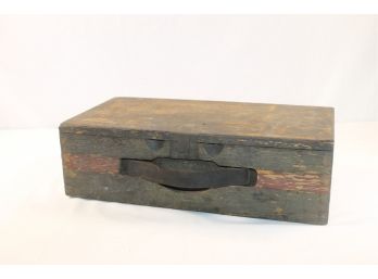Awesome Vintage Wooden Finger Jointed Tool Box /Original Hardware & Leather Handle