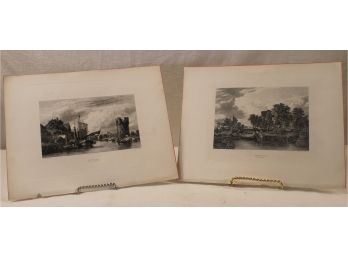 Two Antique Black & White Engraving's 'The Devil's Tower' & 'Ship Meadow Lock - United Kingdom