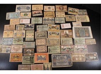 Antique Assortment Of Foreign Paper Currency/Emergency Notes, Germany, Italy, Etc.