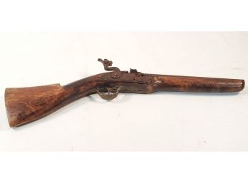 Vintage Reproduction Carved Wood Flintlock Pistol
