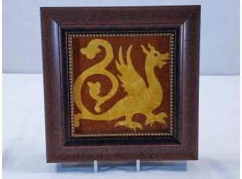 Professtionally Framed Winged Dragon Painted Pottery Wall Art Tile