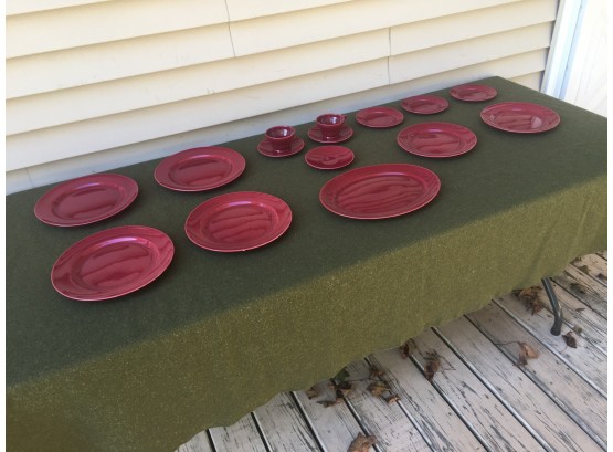 Estate Fresh Lot Of 15 Pieces Mid Century Modern MCM Burgundy Franciscan Ware. Made In California.