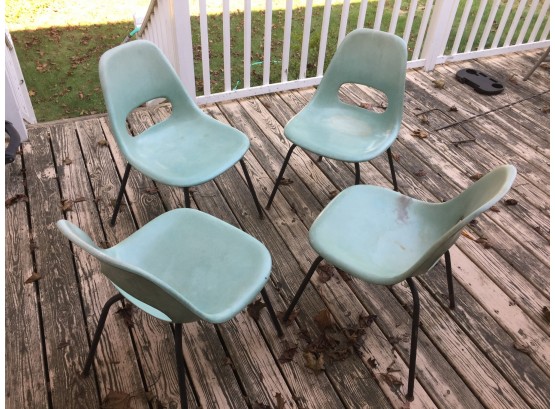 Set Of 4 Vintage Mid-Century Modern MCM Eames Krueger Molded Turquoise Fiberglass Chairs. Very Good Condition.