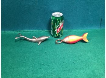 Pair Of Vintage Mid-Century Modern MCM Bottle Openers Dolphin Bottle Opener + Rainbow Fish Bottle Opener.