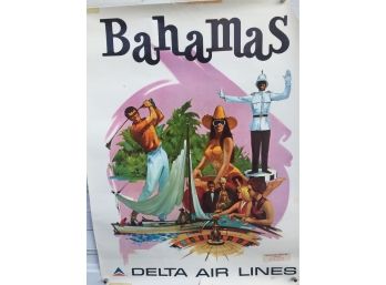 Vintage Delta Airlines BAHAMAS Travel Color Poster. Would Be Great Framed And Hung.