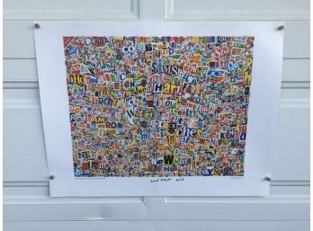 Michael Albert Signed Poster. 'CT Map' Color Collage 2009. Beautiful, Ready For Framng And Hanging.