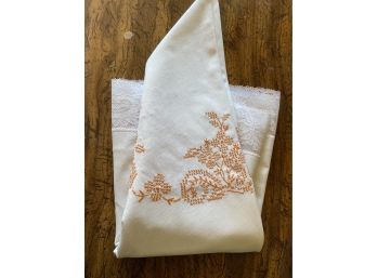 Round Embroidered With Orange Design Table Cloth