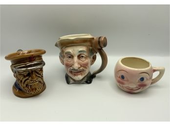 3 Vintage Mugs ~ Man In The Moon, Arnart 5th Ave & Fisherman 96 Toby Mug ~