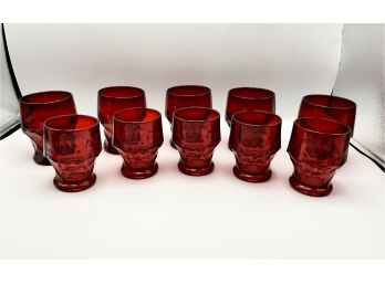 10 Vintage Red Ruby Glasses ~ Georgian Pattern ~ 2 Sizes