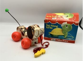 Little Snoopy Dog And Fisher Price Turtle Tag A Long In Box