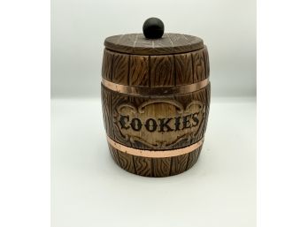 Vintage Treasure Craft Wood Look Barrel Cookie Jar ~ 1970’s ~