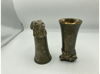 Pair Of Vintage Silverplate With Gold Wash Rams Head Stirrup Cups