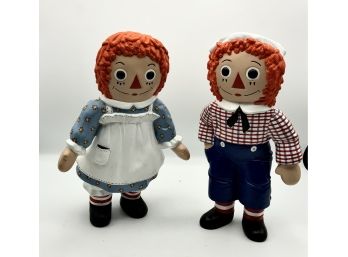 Ceramic Raggedy Ann And Andy Handpainted - 1974 And 1977