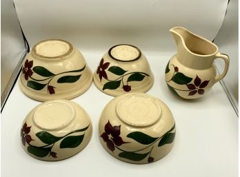 Vintage Watt Pottery ~ Starflower ~ 5 Pc Lot ~ Bowls & Pitcher ~