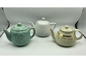 3 Vintage Teapots One Hall