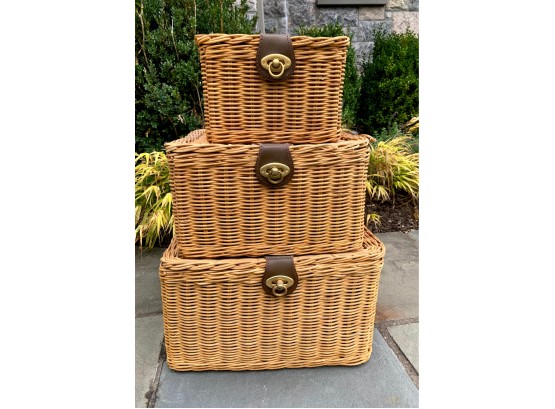 Set Of 3 Vintage Wicket Chests/baskets