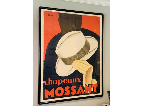 Amazing LARGE Vintage Framed Poster!! Chapeaux Mossant