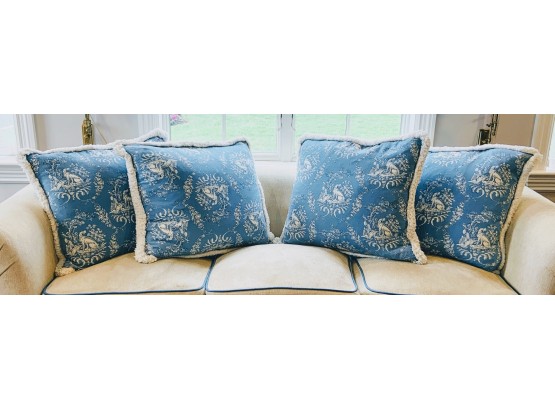 Lot Of 4 Down Filled Custom Toile Pillows