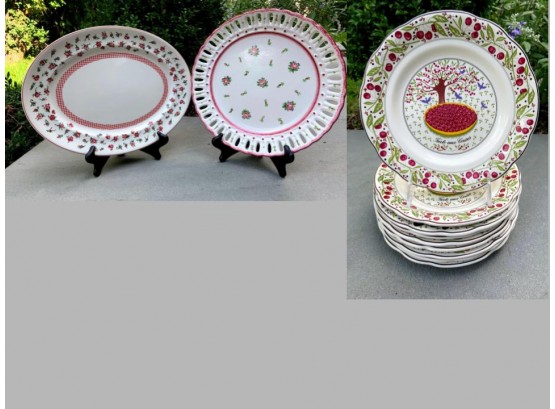Gien France Plates And 2 Assorted Platters