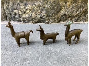 Trio Of Mini Brass Llamas