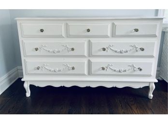 White Dresser W/flower Detail, Dovetail Drawers