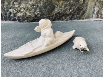 Carved Bone Eskimo And Walrus