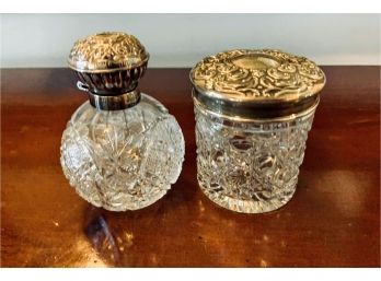 Sterling Silver And Crystal Jar And Perfume Bottle