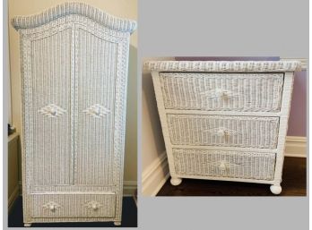 Wicker Set - Armoire And 3 Drawer Side Table