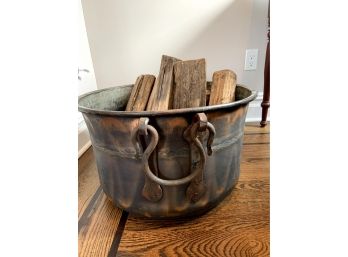 Copper Bucket, Wood, And Fireplace Accessories