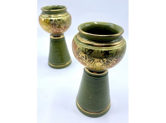 Rosenthal Netter Made In Italy Green, Gold Candle Holders