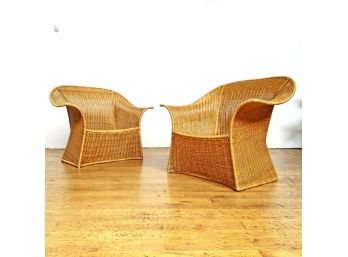Wicker Vintage Pair Of Wide Arm Chairs