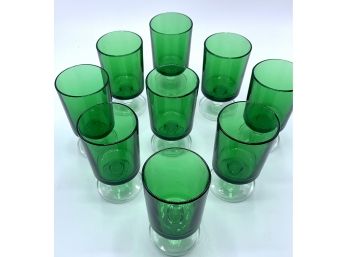 Green Low Clear Stemmed Glasses...set Of 9 Made In France