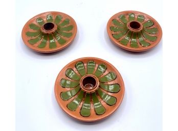 3 Candle Holders - Orange And Green So Mod! - Stamped FF