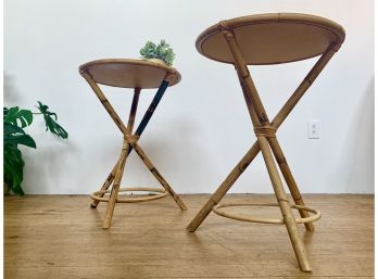 Pair Of Bamboo  BoHo, 3 Legged,  Side Tables