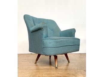 Blue Slick Vintage Club Swivel Chair 1950s With Sleek Legs