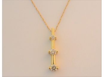Elegant 14K Gold 3 Diamond Drop Pendant On 21' 10K Yellow Gold Chain