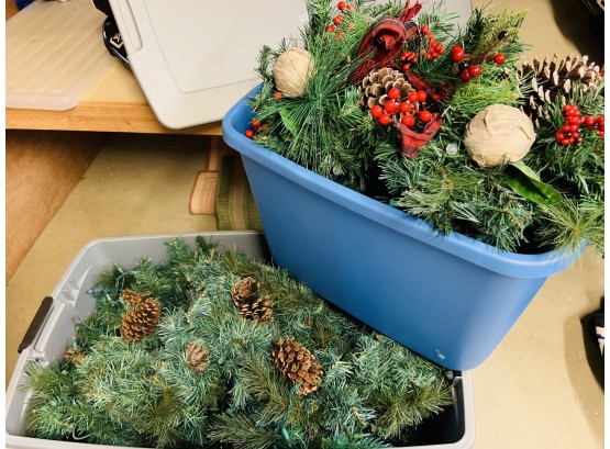 Happy Holidays! 2 Tubs Full Of Garland And Decorative Item