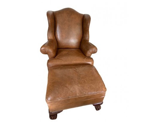 Nicely Weathered Leather Chair And Ottoman