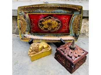 Decor Trio - Plate, Lion, And Box