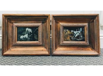 Pair Of Dog Paintings In Dark Wood Frames